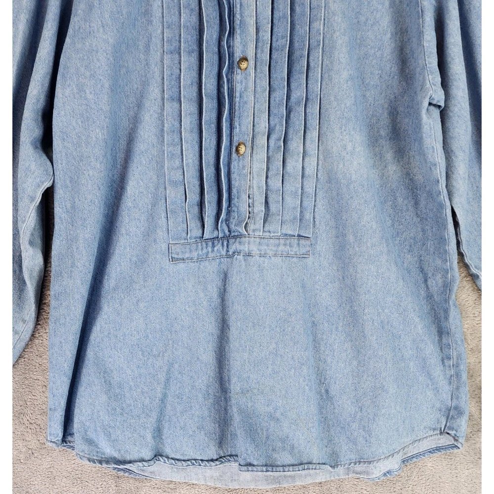 Central Falls Shirt Womens Medium Blue Denim Pleated Worn Grannycore Vintage Top - Picture 9 of 13
